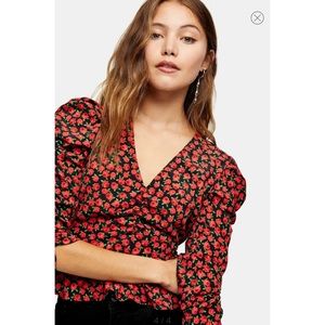 Topshop Rose Print Ruched Top